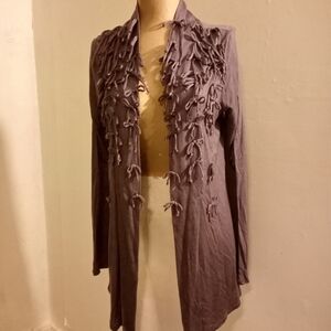 Purple Long Sleeve Cardigan with Fringe Details